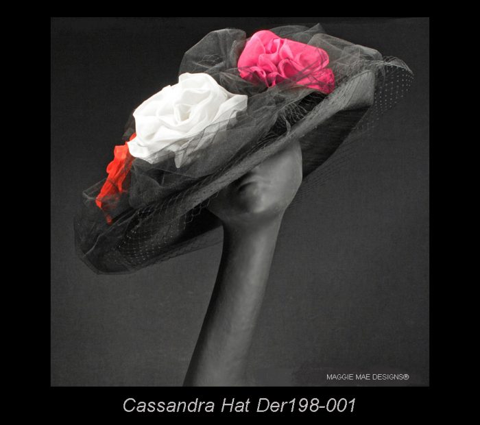 Cassandra black silk hat for the Kentucky Derby