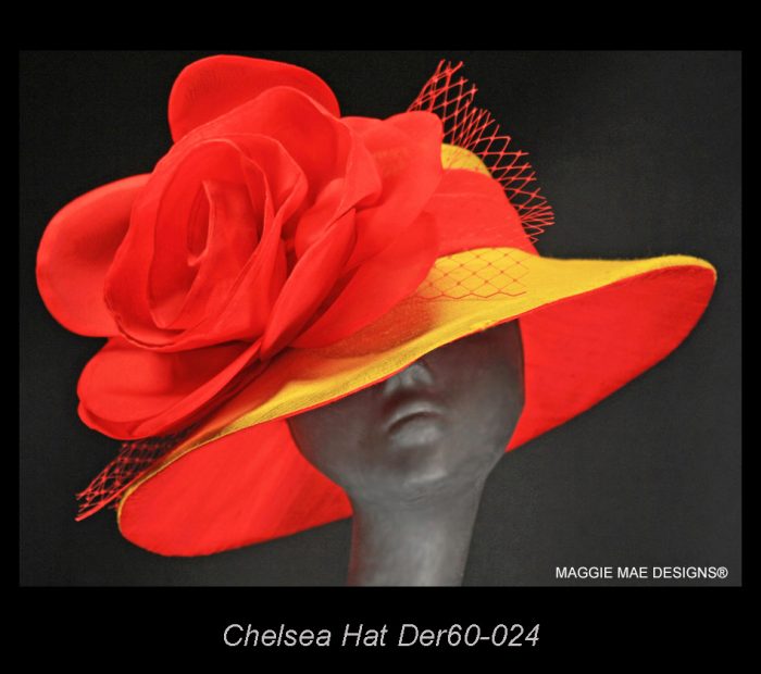 Chelsea Der60-046 red and yellow silk hat for the Kentucky Derby