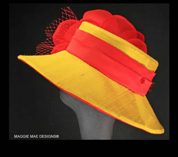 Chelsea red and yellow medium brim hat for Royal Ascot