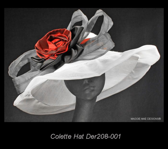 Colette wide brim Derby hat in red, black and white