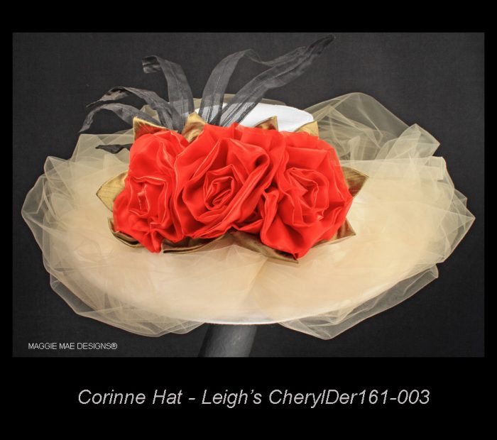 Corinne Hat - Leigh's Cheryl in white silk with red roses