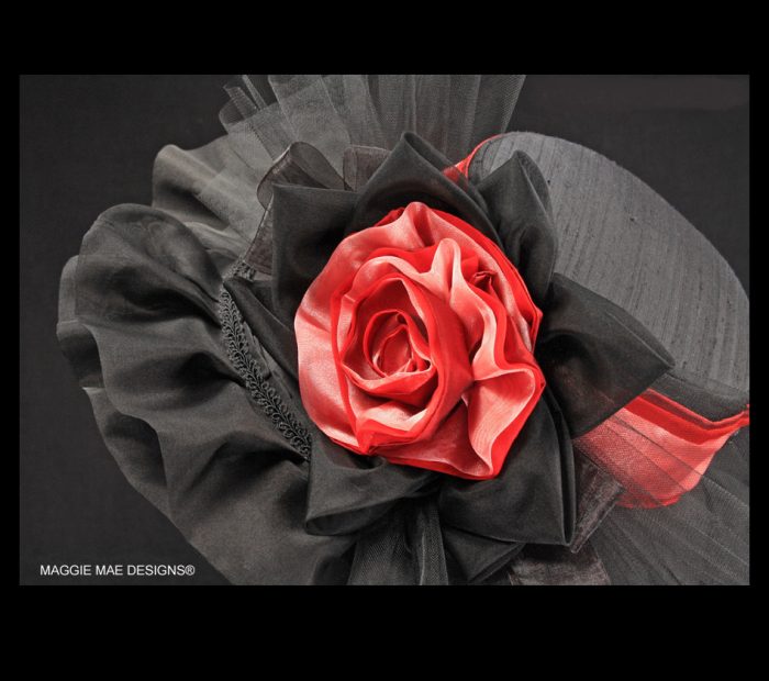 Wide brim  black and coral hat for Royal Ascot