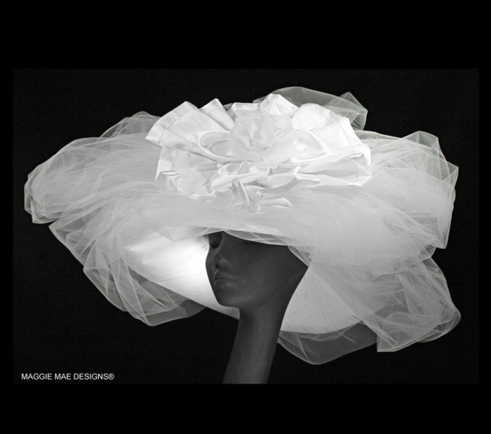 white silk wide brim hat for brides