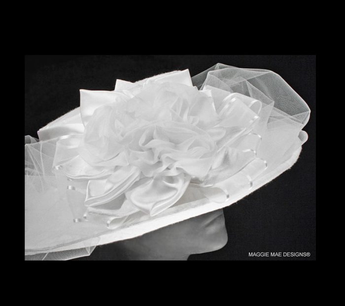 white silk bridal hat