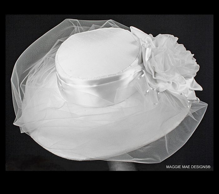 wide brim white silk bridal hats