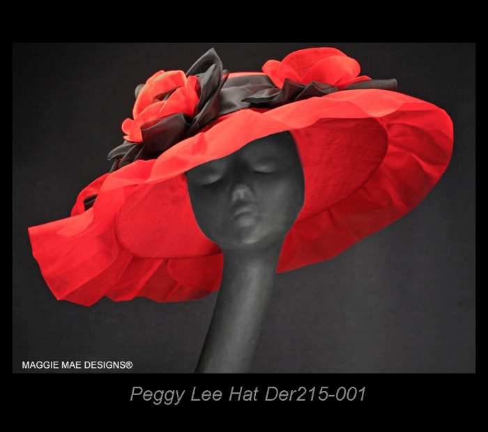 Peggy Lee red silk Derby hat with wide brim