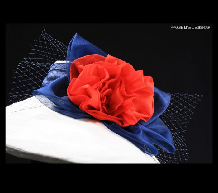 Extra wide red white and blue silk hats for Derby