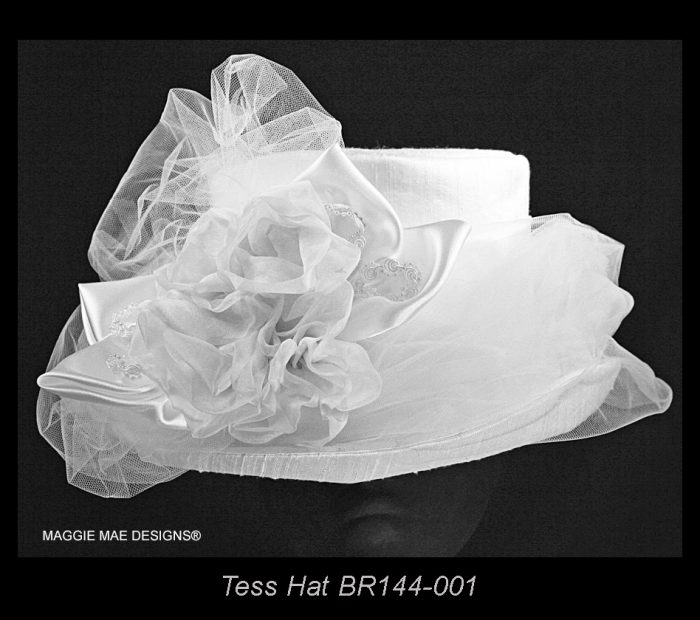 Tess BR144-001 bridal hat in white silk
