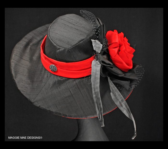 black and red silk Derby hat
