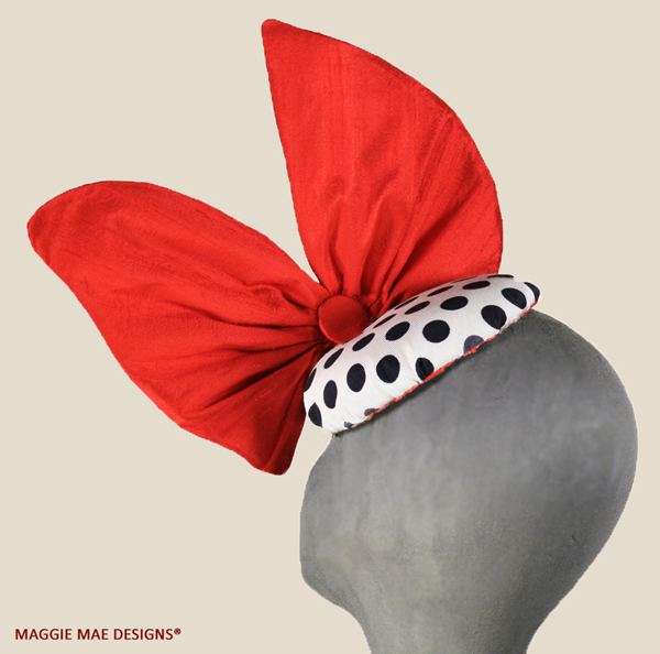 Ariel round polka dot fascinator for the Kentucky Derby
