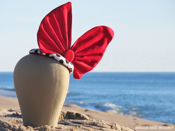 Ariel polka dot fascinator with big red silk bow