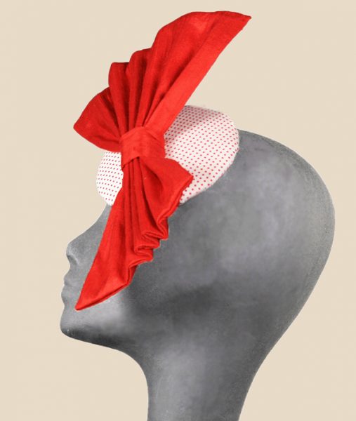 Lucy red pink polka dot fascinator with