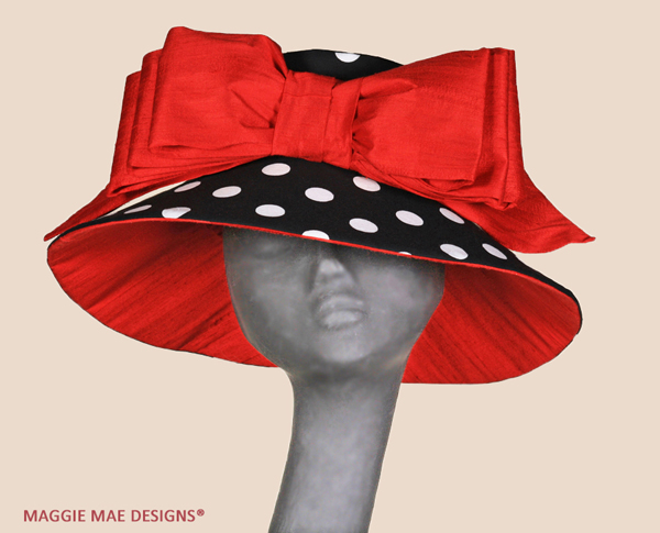 Chelsea Polka Dot Hat with Red Silk Bow and Tails