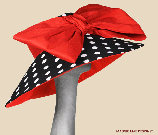 The Corinne Polka Dot Hat with Red Silk Bow