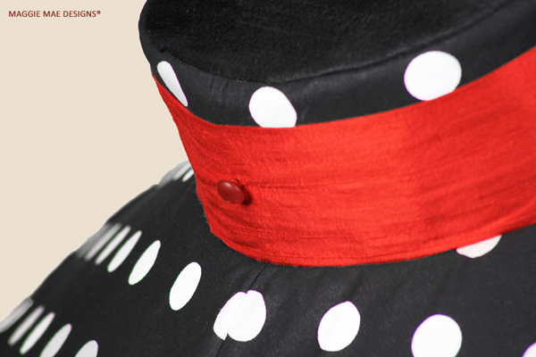 Red silk sash trim for the Corinne polka dot tea hat