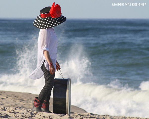 Corinne Polka Dot Hat with Red Silk Organza Peony