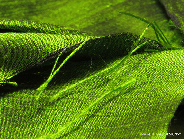 Green dupioni silk that will represent the green ;eaves of the Cape Cod cranberry plant for the Berry fascinator