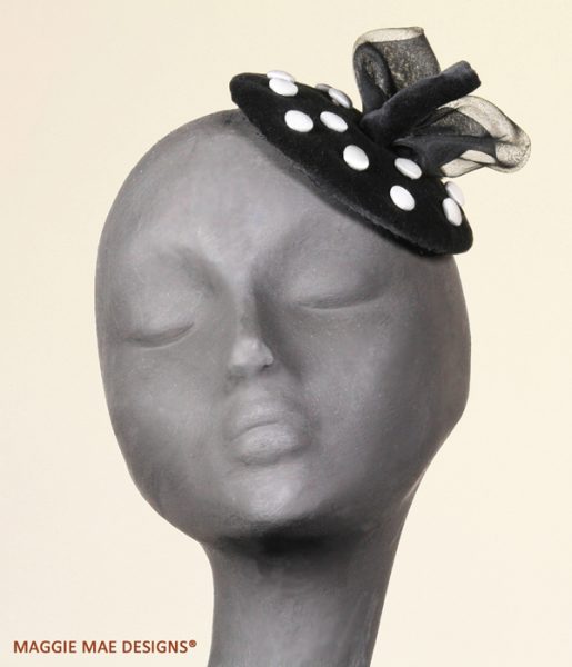 Colette black and white polka dot velveteen beret fascinator