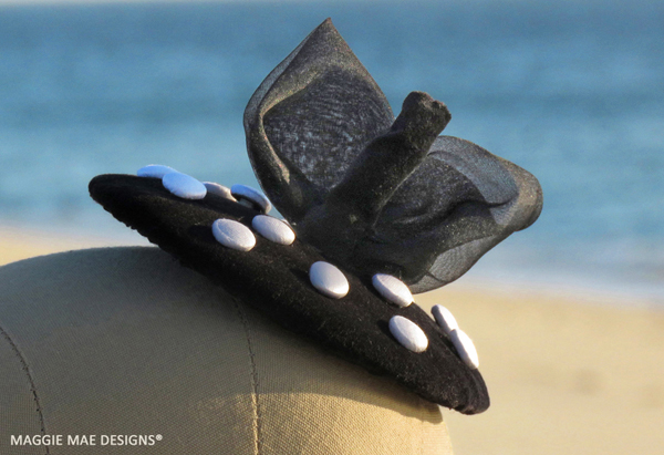 Colette fascinator with black silk organza leaves trim