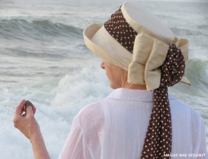 Sallita medium brim creamsilk hat trimmed with chocolate polka dots