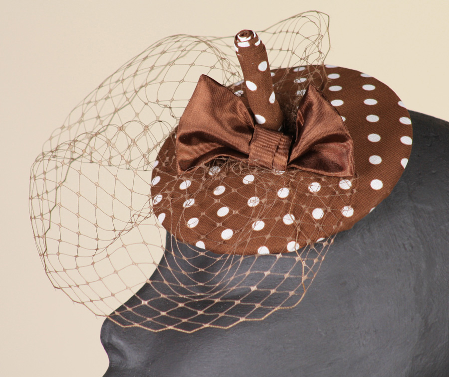 Tillie chocolate polka dot beret fascinator