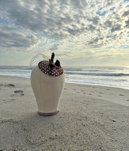The Tille beret fascinator in chocolate polka dots