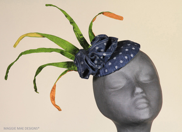 Great care was taken to shape the blades of Spartina grass for the "Seafoam and Spartina Grass" fascinator created by Sally Faith Steinmann