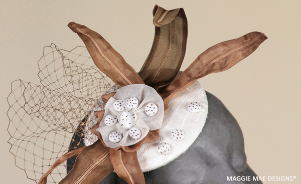 Delicate chocolate brown hat veiling used to accent the "Piper" fascinator trim.